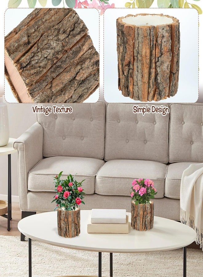 AIHSUMC 3 Pcs Wooden Vase for Centerpieces, 3.9 in Bark Vase Rustic Wooden Bark Flower Pots Country Style Stump Bucket Planter for Woodland Party Wedding Window Home Farmhouse Table Decor - Image 3